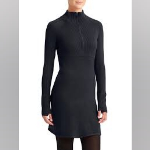 Athleta Dresses & Skirts - Athleta Olympia Black Half Zip Mock Neck Wool Blend Sweater Dress Size XL